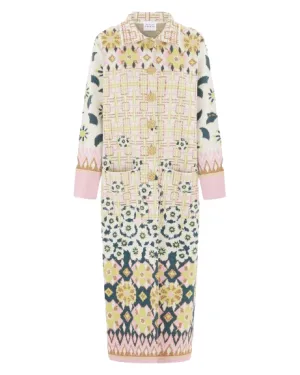 Lattice Blossom Ecru Cotton Jacquard Coat