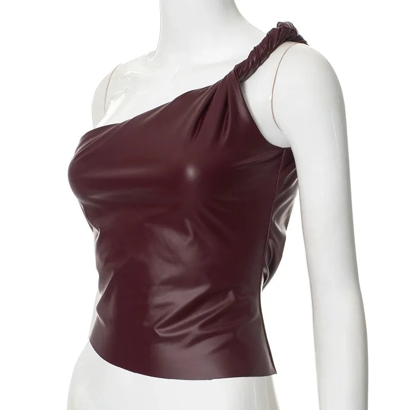 Laura Faux Leather One Shoulder Top