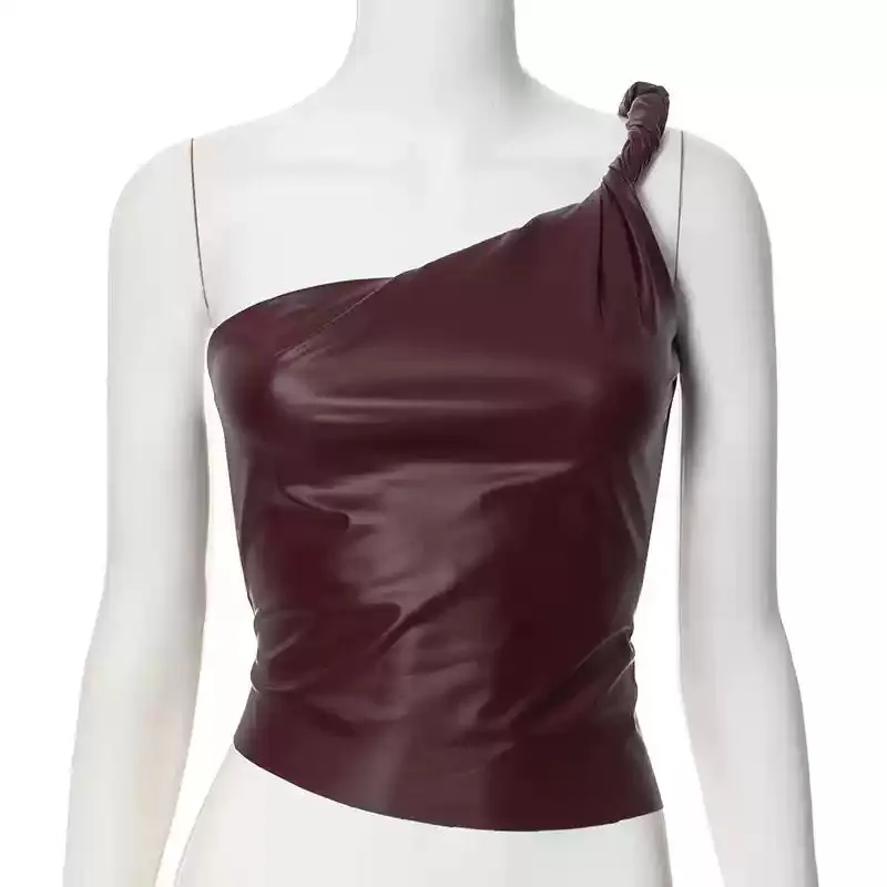 Laura Faux Leather One Shoulder Top