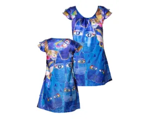 Laurel Burch™ Indigo Cats Satin Flutter Sleeve Chemise Lounger - SALE - 40% OFF!