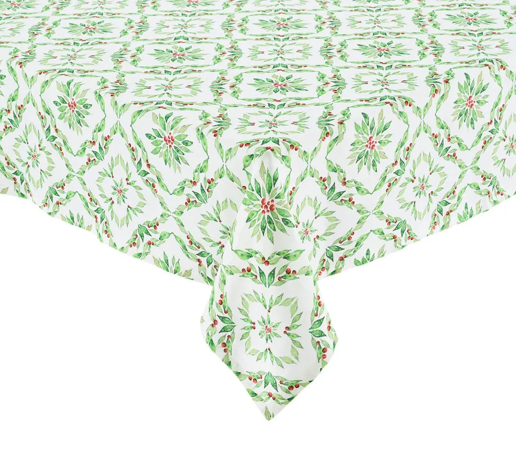 Laurel Tablecloth in White & Green