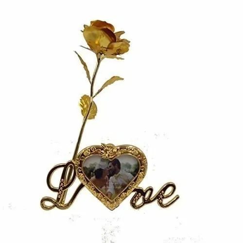 Lavanaya Silver Plastic Rose Flower with Love Photo Frame Stand ( gold