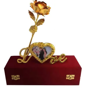 Lavanaya Silver Plastic Rose Flower with Love Photo Frame Stand ( gold