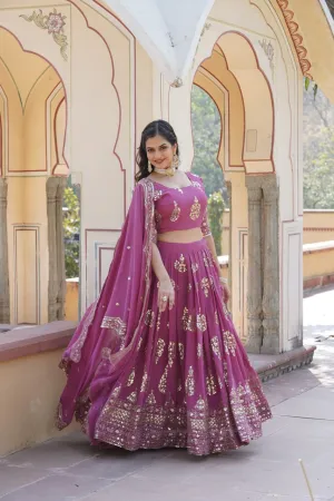 Lavendar Shimmering Twilight Lehenga Choli - Exquisite Sequin Embroidered Faux Georgette