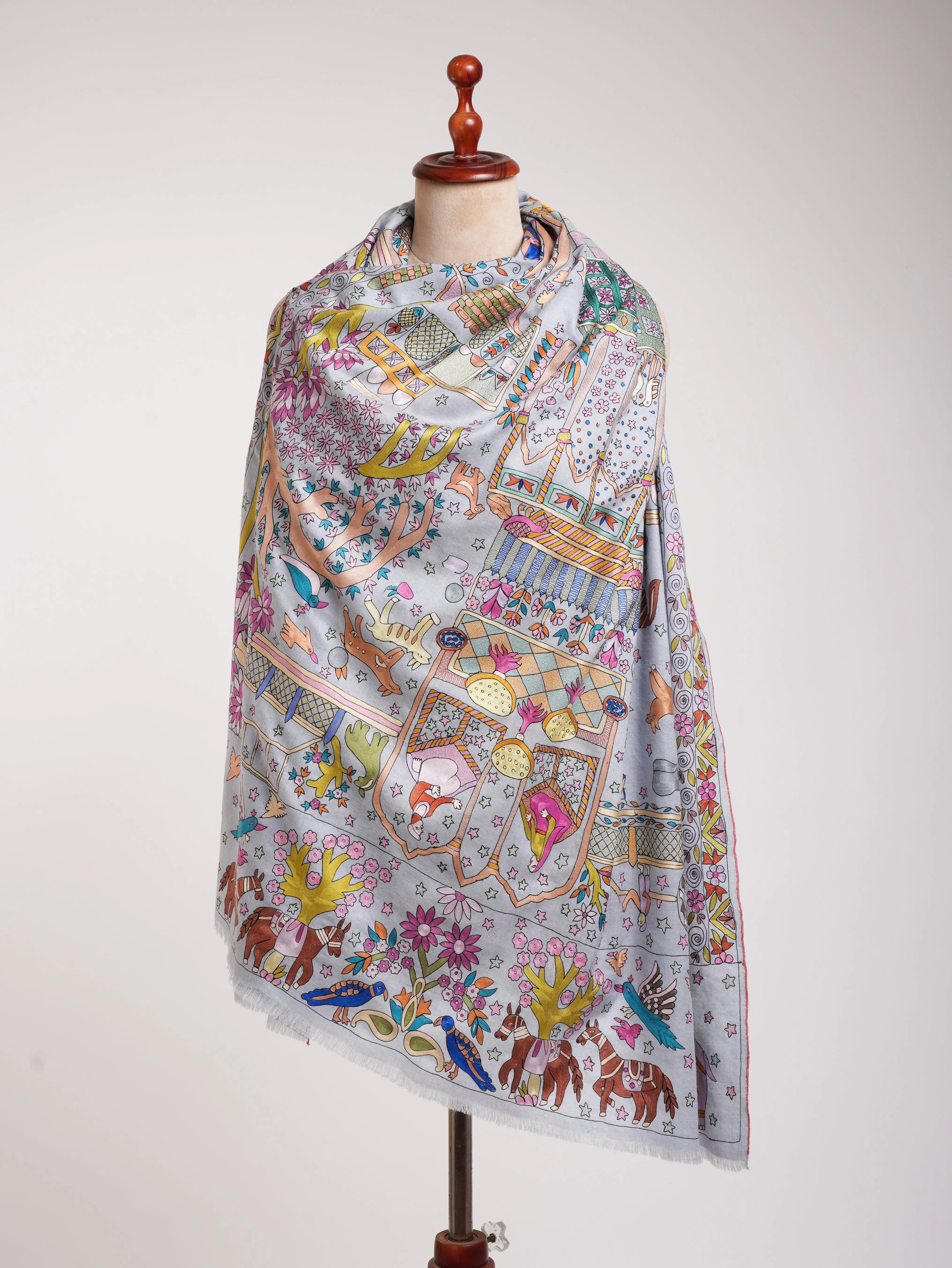 Lavender Artistic Embroidered Indian Pashmina Shawl