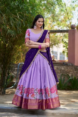 Lavender Cotton Silk Lehenga Choli with Thread Embroidery & Sequined Georgette Dupatta