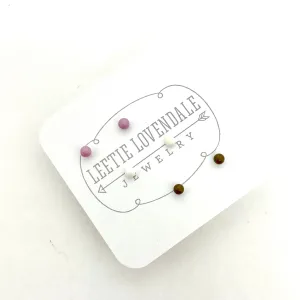 Lavender Cream and Coffee Tiny Studs Earrings Set