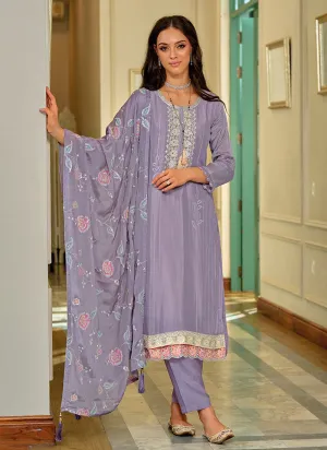 Lavender Designer Embroidery Silk Salwar Suit