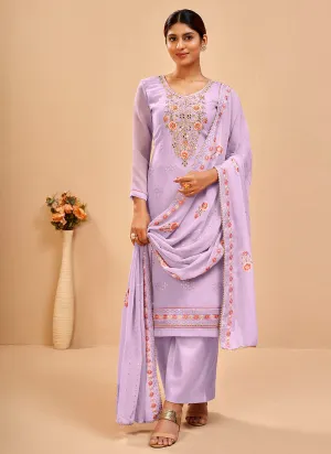 Lavender Embroidered Pakistani Pant Suits