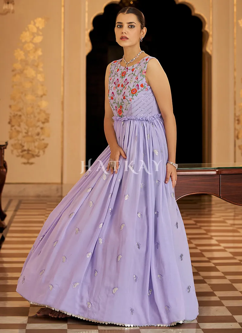 Lavender Floral Embroidered Wedding Gown