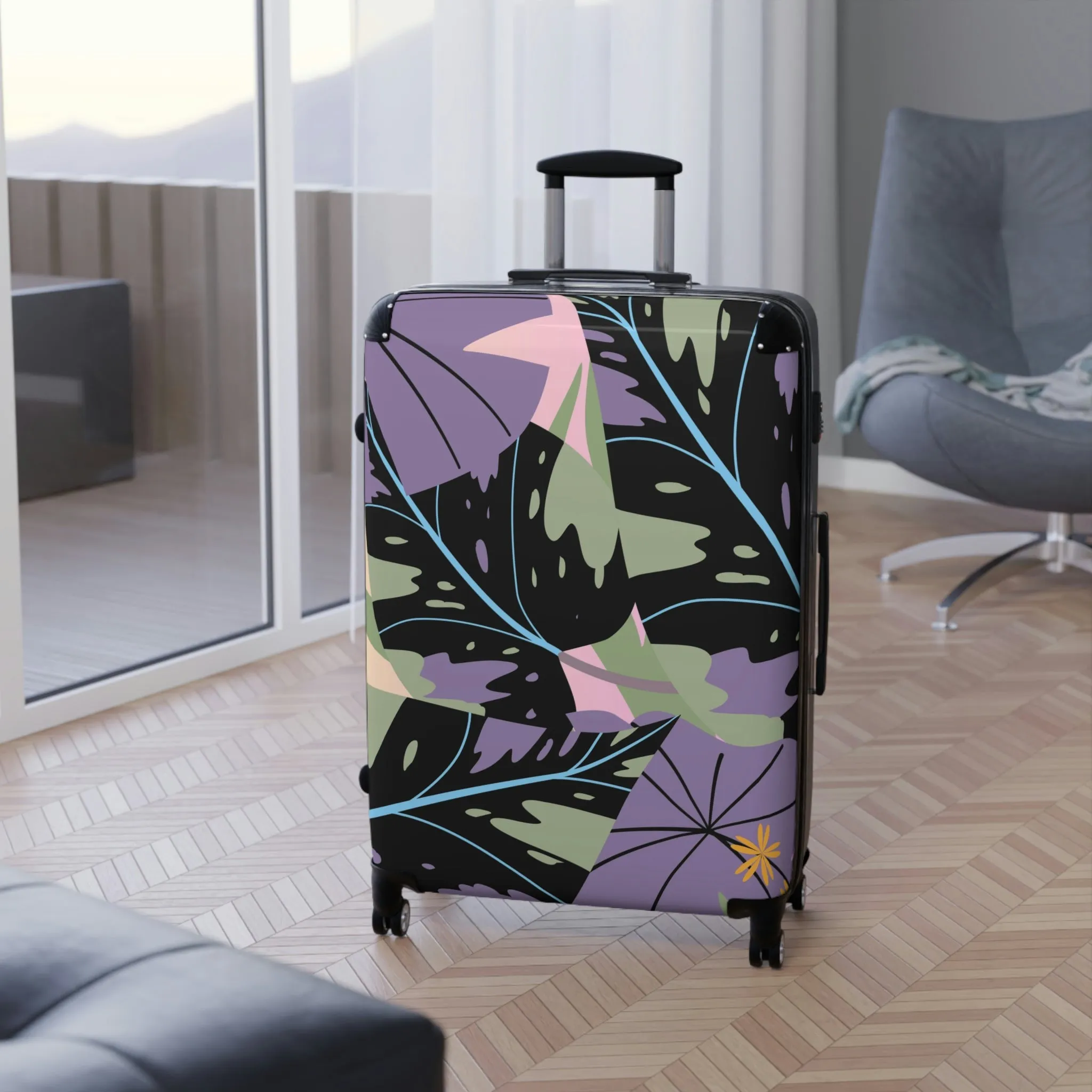 Lavender Jungle Collection Suitcase, Custom Designed Tropical Art Suitcase