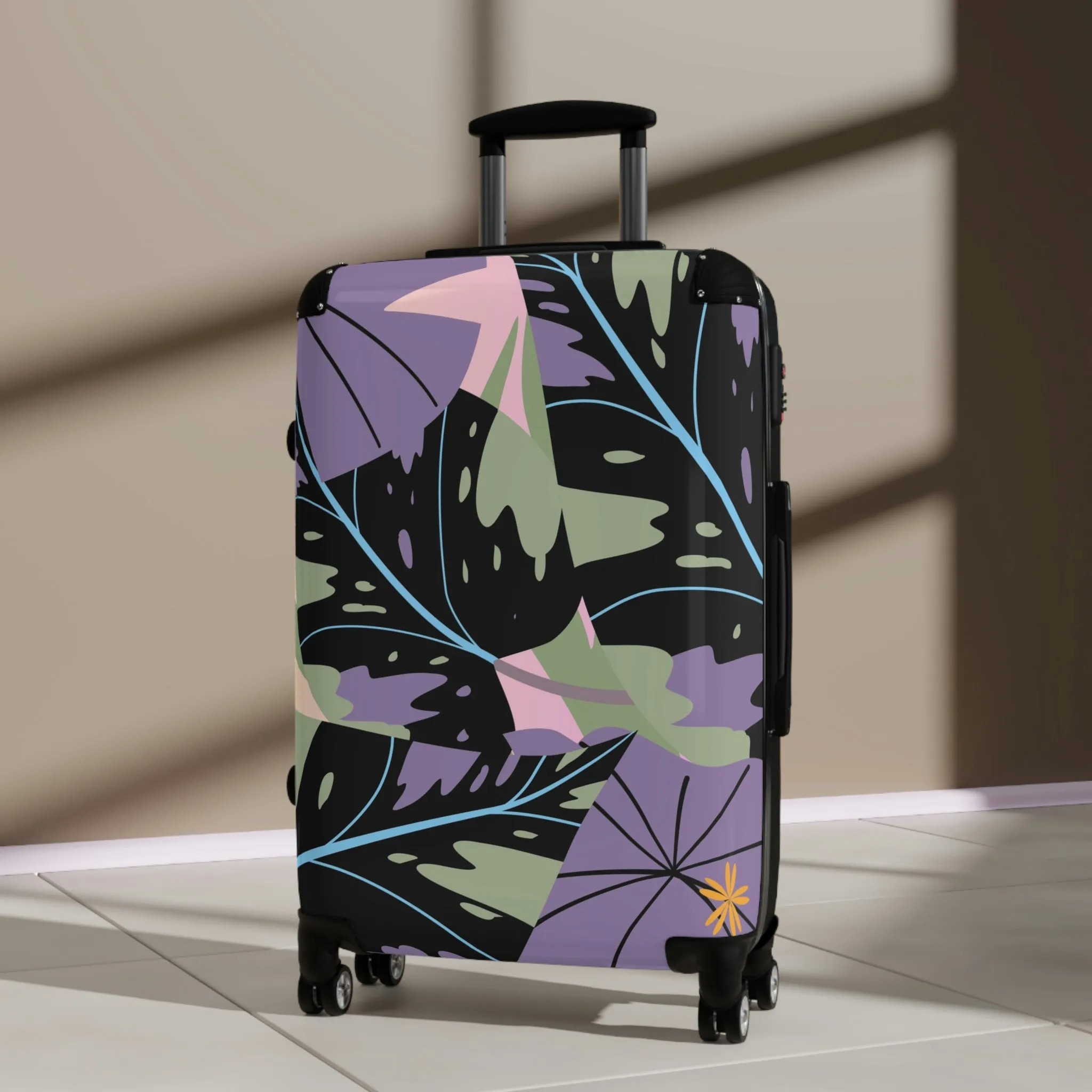 Lavender Jungle Collection Suitcase, Custom Designed Tropical Art Suitcase