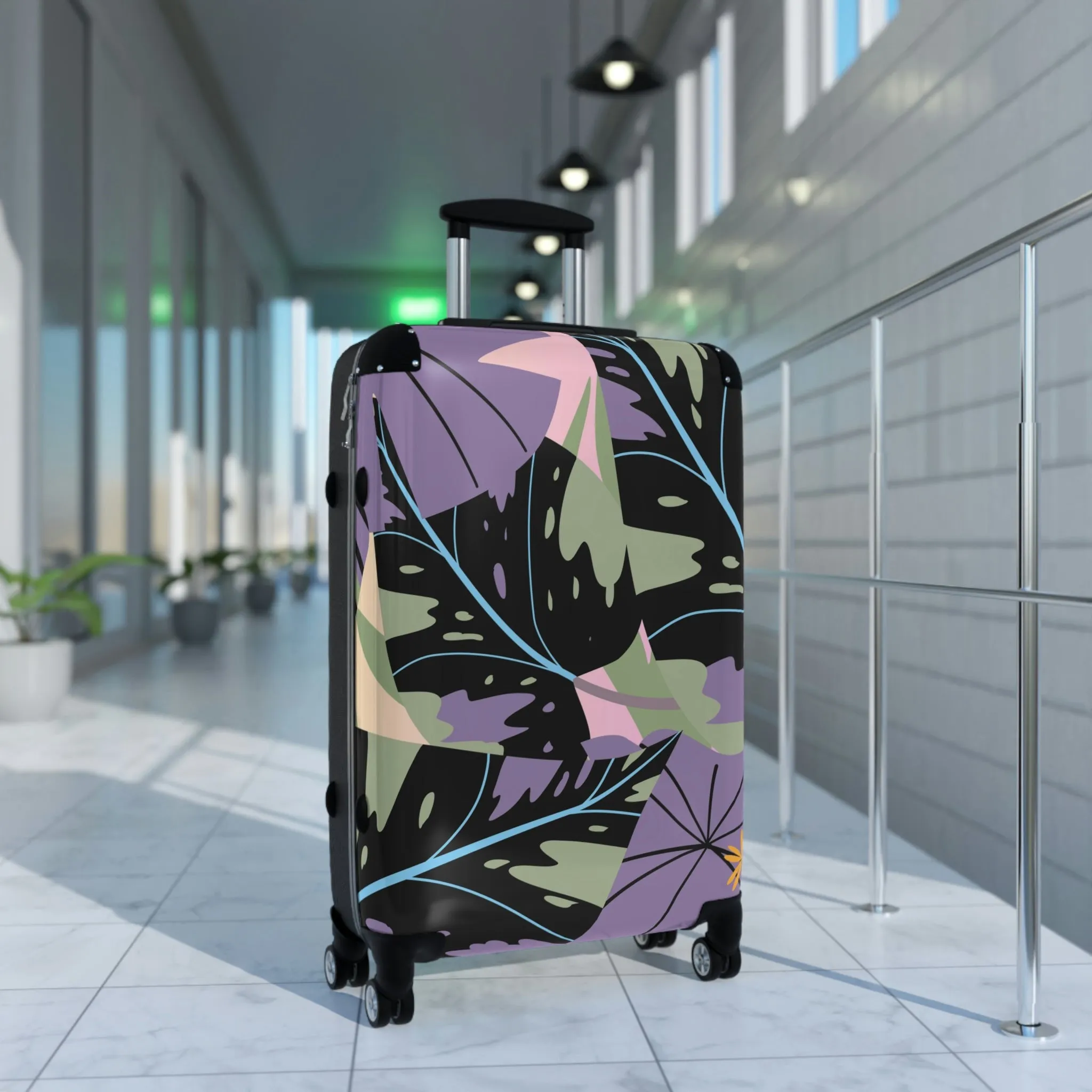 Lavender Jungle Collection Suitcase, Custom Designed Tropical Art Suitcase