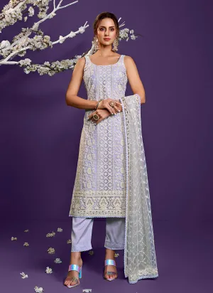 Lavender Lucknowi Embroidery Designer Pant Style Suit