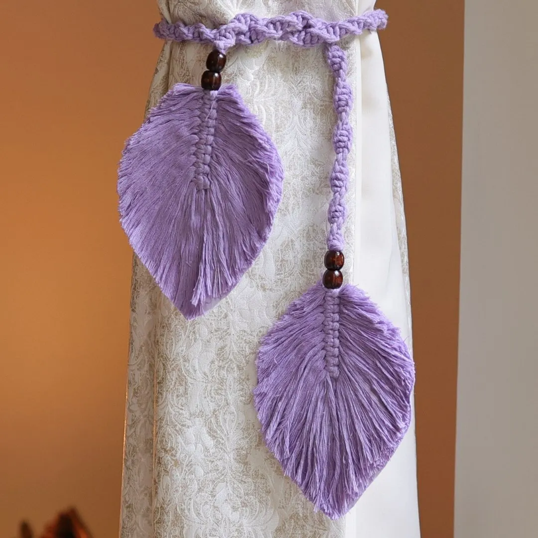 Lavender Macrame Leaf Curtain Ties