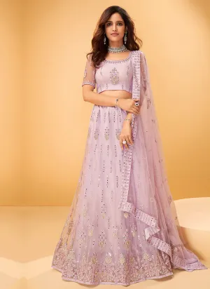 Lavender Mirror Work Embroidered Wedding Lehenga Choli