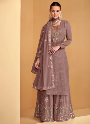 Lavender Purple Multi Embroidery Festive Palazzo Suit