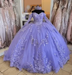 Lavender Quinceanera Dresses Long Sleeve Birthday Prom Princess Ball Gown