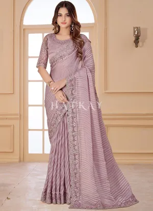 Lavender Resham Embroidered Traditional Wedding Saree