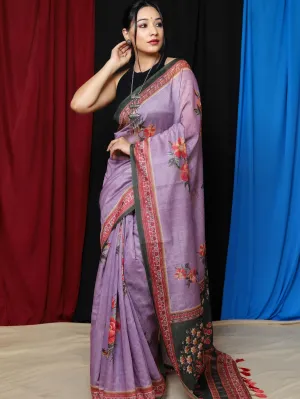 Lavender Saree in Cotton Floral Printed