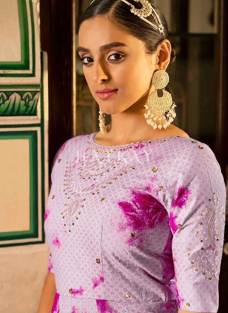 Lavender Tie Dye Sequence Embroidery Bollywood Gown