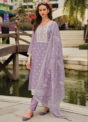 Lavender Traditional Embroidery Pant Style Suit