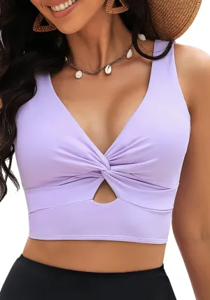 Lavender Women's Swimwear Tops Padded Knot Twist One Piece Swimsuit Adjustable Strap Tankini Tops