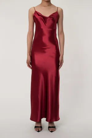 Lavish Cowl Neck Spaghetti Strap Backless Fishtail Satin Evening Maxi Dress