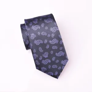 Lavish Purple Baroque Paisley Grey Skinny Woven Tie 3"