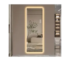 LAXMI Glass Shop Full Length Mirror with LED Lights | 47"x14" Full Body Lighted Mirror | Over The Door Hanging Mirror | Wall Mounted Mirror | Light Up Mirror for Bedroom, Living Room