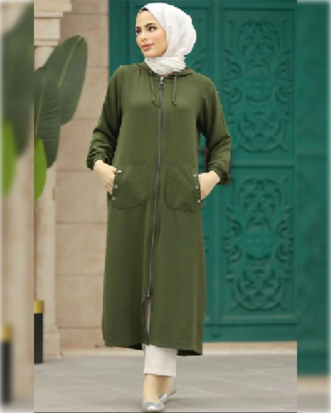 Layan Long Cardigan in Dark Olive Green Shade  كارديجان ليان الصيفي الطويل باللون الأخضر الزيتوني الغامق الجميل