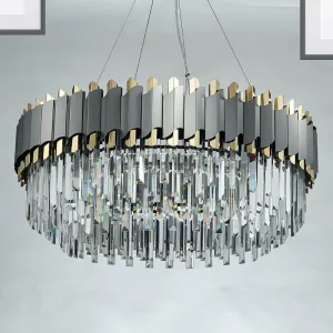 Layered Living Room Pendant Light - Grey Crystal Oblong Chandelier (8/12-Light) - Contemporary Hanging Design