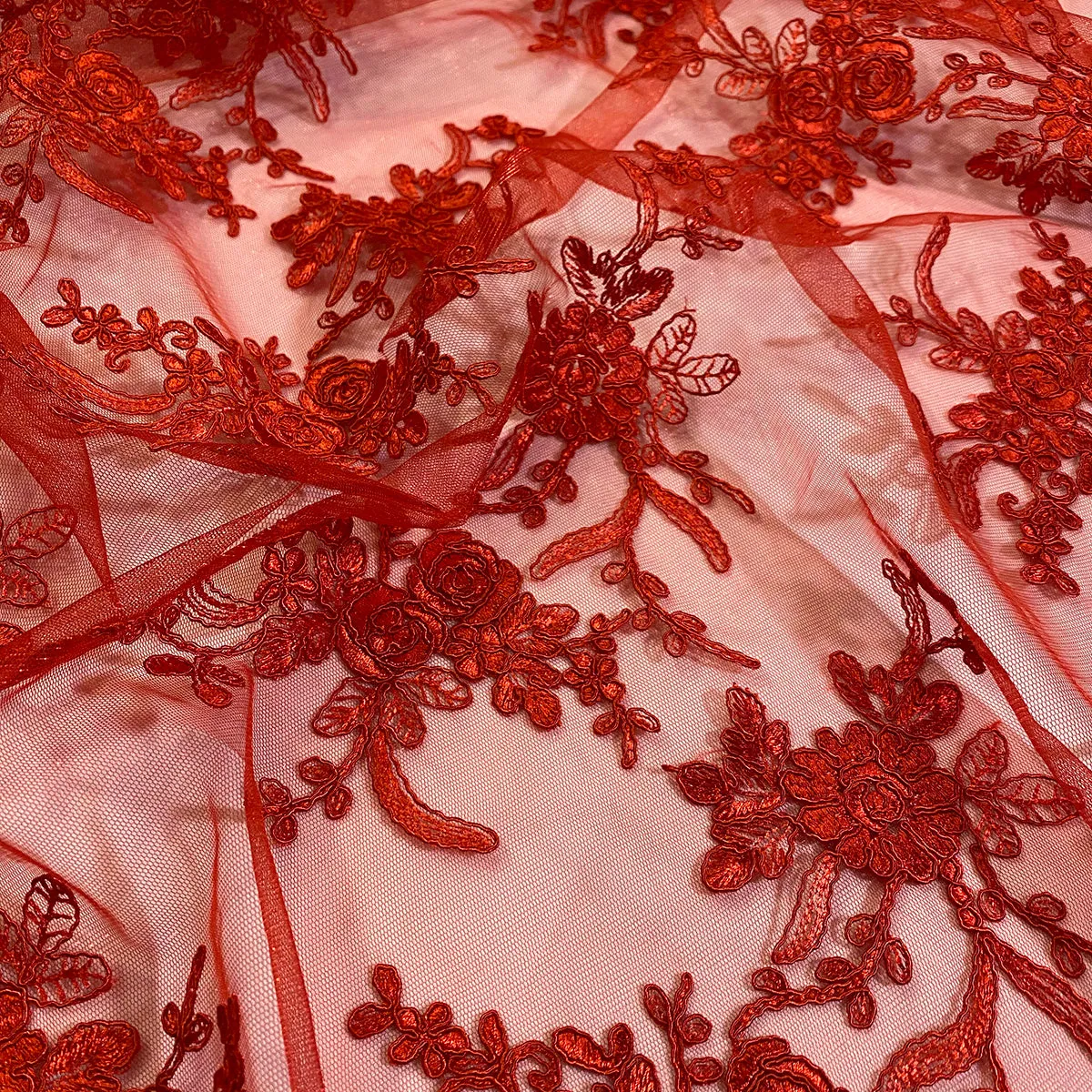 Laylani Lace Table Linen in Red