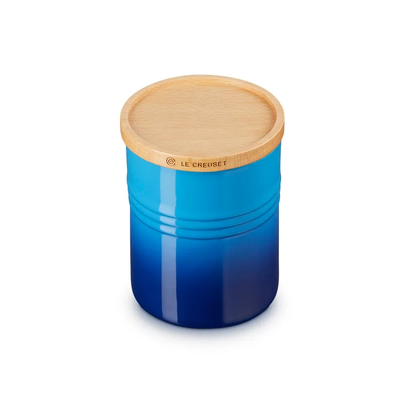 Le Creuset Stoneware Medium Storage Jar with Wooden Lid Azure