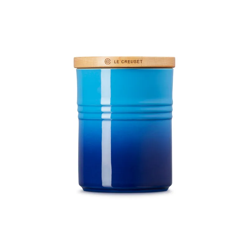 Le Creuset Stoneware Medium Storage Jar with Wooden Lid Azure