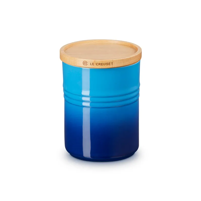 Le Creuset Stoneware Medium Storage Jar with Wooden Lid Azure