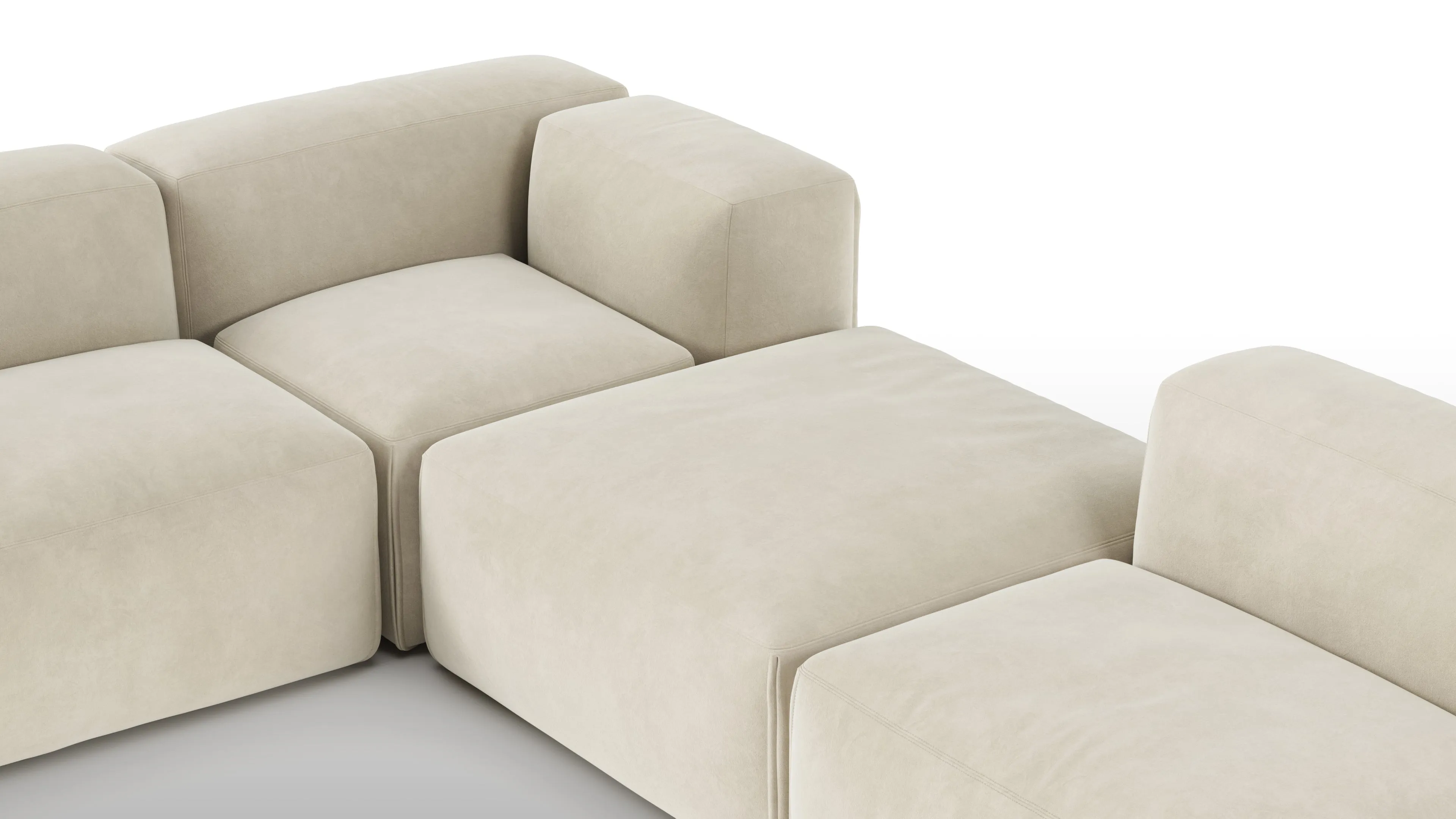 Le Mura - Le Mura Sectional Sofa, Eight Seater, Left, Eggshell Vegan Suede