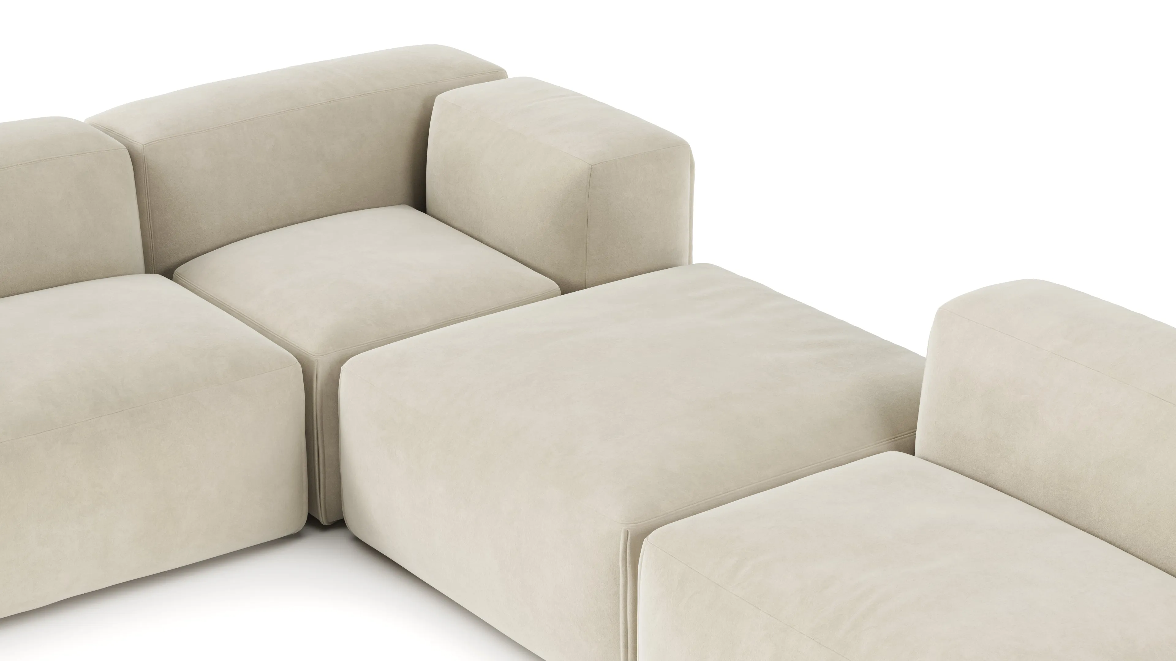 Le Mura - Le Mura Sectional Sofa, Eight Seater, Left, Eggshell Vegan Suede