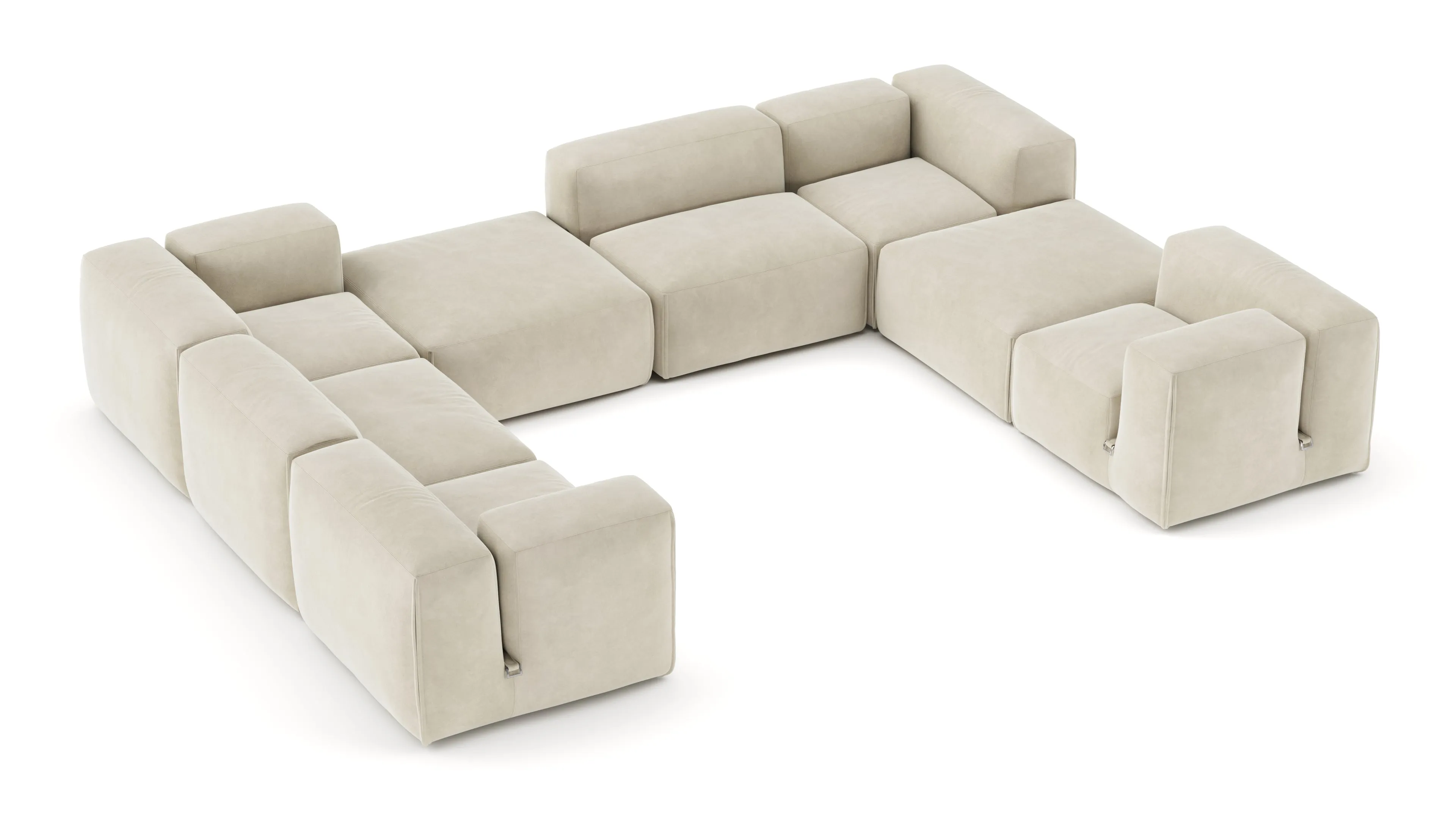 Le Mura - Le Mura Sectional Sofa, Eight Seater, Left, Eggshell Vegan Suede