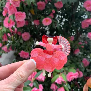 Lea Stein Scarlett Ballerina brooch with fan in pink