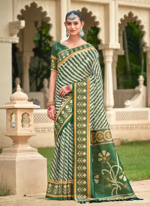 Leaf Green Multicolored Ikat Printed Patola Silk Saree