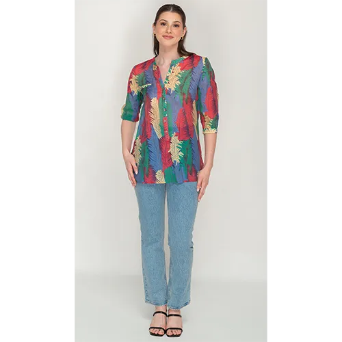 Leaf Patterned Button Top For Womens