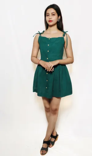 LEAFY GREEN COTTON SHORT DRESS