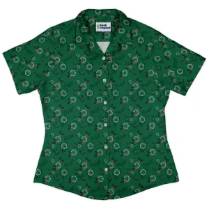 Leafy Mistletoe Dice Curvy Button Up Shirt