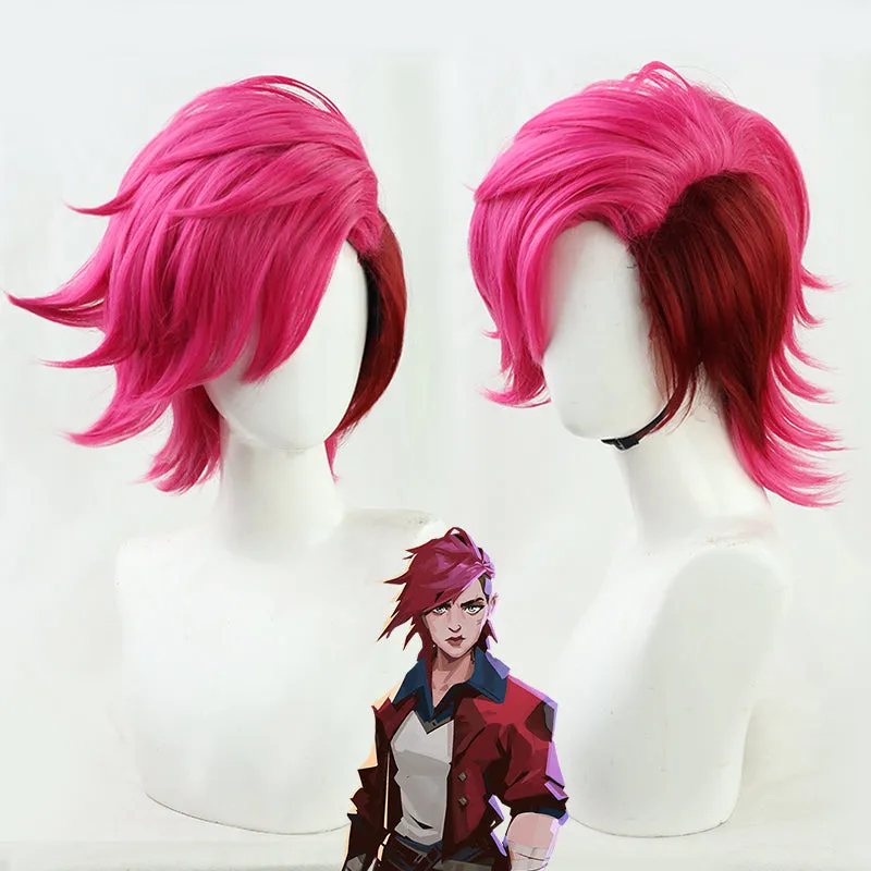 League of Legends LOL Arcane Vi Rose Red Cosplay Wig