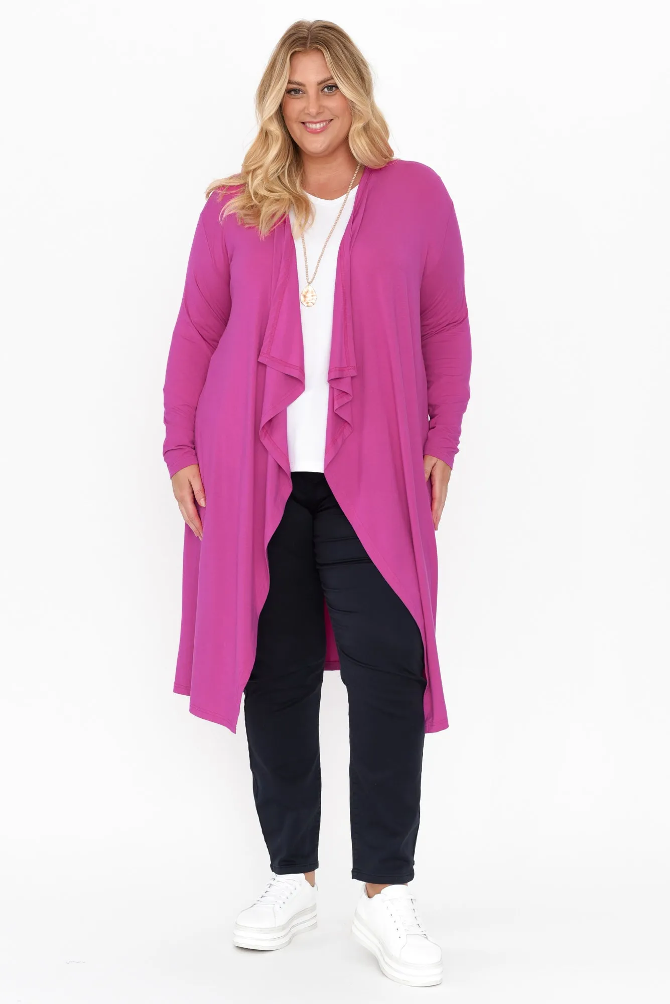 Leanna Magenta Bamboo Waterfall Cardigan