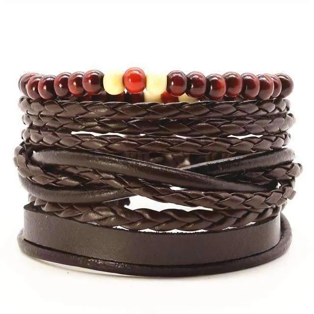 Leather and Beads Bracelet Set [8 Variations]