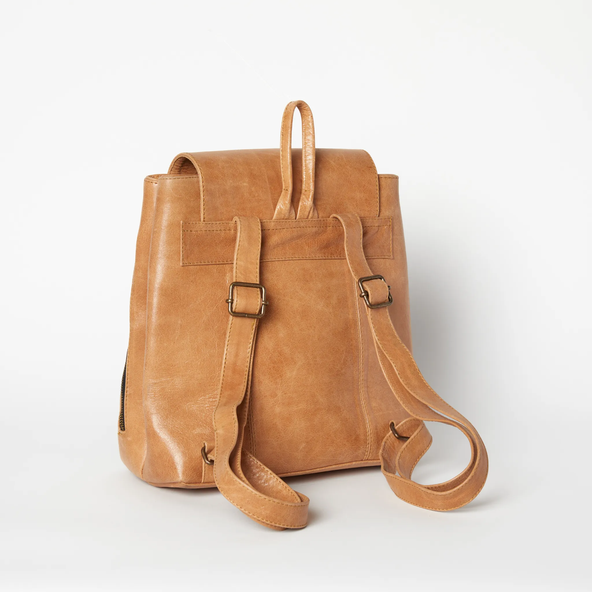 Leather Backpack from Mexico with Hand-Dyed Wool - Tan, Multi