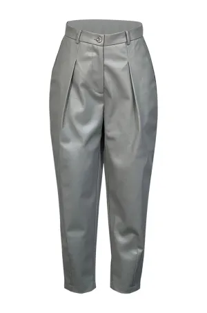 LEATHER BAGGY PANTS GREY