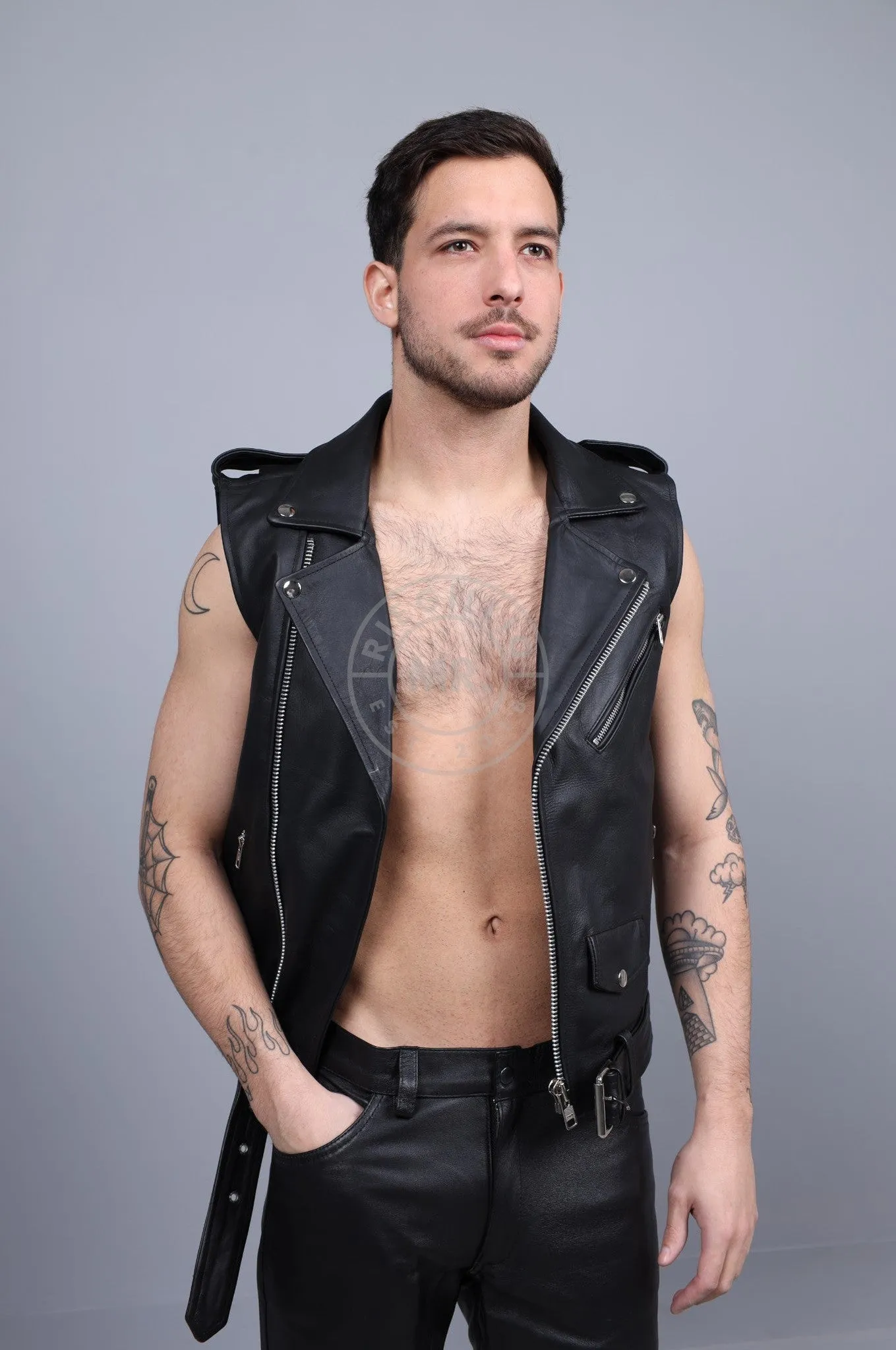 Leather Brando Sleeveless Jacket